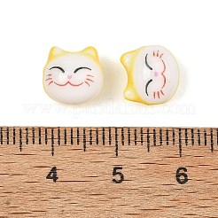 手作りの陶器ビーズ  猫の形  きいろ  9x9.5x8~8.5mm  穴：1.8~2mm&nbsp;PORC-F014-02G