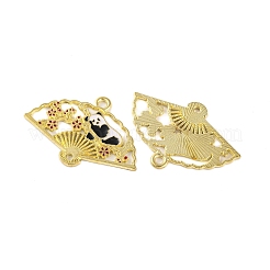 金メッキ合金エナメルコネクタチャーム  パンダリンク付きファン  カドミウムフリー＆鉛フリー  暗赤色  21x31x1mm  穴：1.8mmと1.4mm&nbsp;ENAM-Z017-15G-01