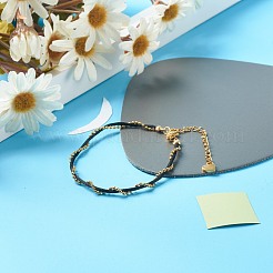 ナイロンコードと304ステンレススチールのボールチェーンブレスレット、カップル用  ブラック  7-1/8~7-5/8インチ（18~19.5cm）  2個/セット&nbsp;BJEW-JB06801-01