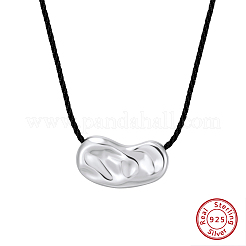 925 подвеска в виде кофейного зерна из стерлингового серебра с регулируемой подвеской из черного полиэфирного шнура для женщин&nbsp;NJEW-H074-03S