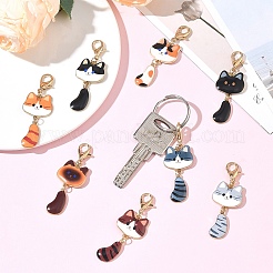 8 pendentif décoratif en alliage émaillé en forme de chat&nbsp;HJEW-YW00547