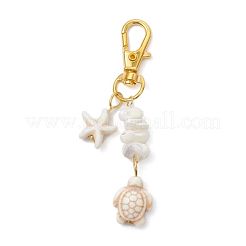 7 шт. подвеска в виде морской звезды и морской черепахи из синтетической бирюзы и натурального белого перламутра с ракушками HJEW-JM03168