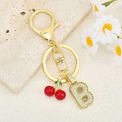 Porte-clés pendentif lettre en laiton micro pavé de zircons cubiques transparents&nbsp;KEYC-SW00015-B