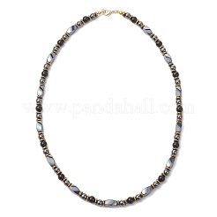 Collane di perline di ossidiana naturale rotonda e di ematite sintetica non magnetica intrecciata&nbsp;NJEW-JN05728-02