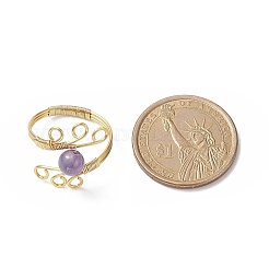 Anello per dito con perline tonde in pietra preziosa&nbsp;RJEW-JR00543