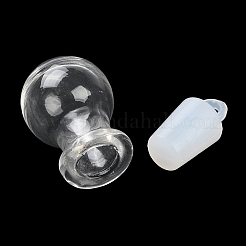 クリアガラスのウィッシングボトルペンダント  プラスチックシールプラグ付き  ラウンドチャーム  33x14mm  穴：2mm&nbsp;GLAA-A010-01G