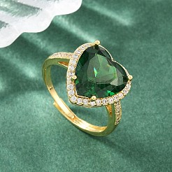 Anelli aperti a bracciale in ottone a forma di cuore con micro pavé di zirconi cubici per donna&nbsp;CU-CBA0A21-02G-04