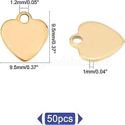 201個のステンレススチールレーザーカットチャーム  空白のスタンピングタグ  ハート  ゴールドカラー  9.5x9.5x1mm  穴：1.2mm  50個/箱&nbsp;STAS-UN0018-79G
