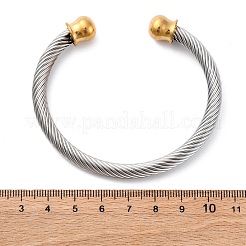 304ステンレススチール製カフバングル  女性のためのトルクバングル  イオンプレーティング（ip）  ゴールデン·ステンレス鋼色  3/8インチ（0.95cm）  内径：2x2-3/8インチ（5.1x6.05cm）&nbsp;BJEW-P310-17GP