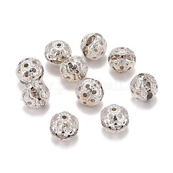 真鍮製のラインストーンビーズ  グレードA  銀色のメッキ  ラウンド  クリスタル  8mm  穴：1mm&nbsp;RB-A011-8mm-01S