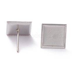 変色しない304ステンレススチールスタッドピアスセッティング  正方形  ステンレス鋼色  11x11x1mm  トレイ：9x9mm  ピン：0.8mm&nbsp;STAS-J032-09