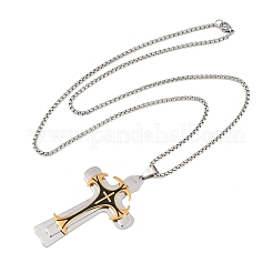 Collier avec pendentif croix en acier inoxydable 201 émaillé noir et chaîne en acier inoxydable 304.&nbsp;SA-H003-07GP