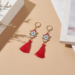 Плетеные серьги со стрелами и подвесками EJEW-MZ00032