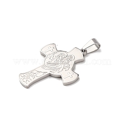 304ステンレススチールチャーム  聖クリストファーとイエスの十字架  ステンレス鋼色  41.5x30x3mm  穴：7.5x5mm&nbsp;STAS-P421-05P