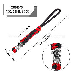 2 шт. 2 стиля плетеный полиэстеровый EDC нож парашютный шнур сплав спартанский череп бусина подвеска украшение для мужчин HJEW-HY0001-08