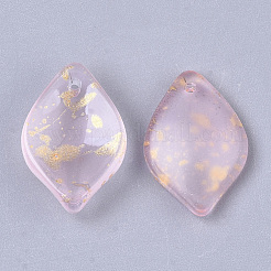 透明スプレー塗装ガラスペンダント  グリッターパウダー付き  艶消し  花びら  ピンク  19x13x4.5mm  穴：1mm&nbsp;GLAA-T017-04-A03