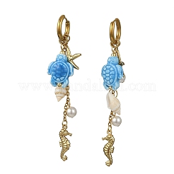 Boucles d'oreilles créoles pendantes Seahouse en acier inoxydable chirurgical 316&nbsp;EJEW-JE07129