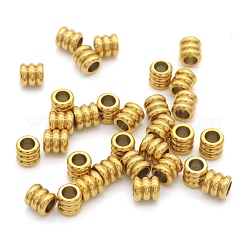 304ステンレススチールビーズ  溝付き  コラム  18KGP本金メッキ  6x6mm  穴：3mm&nbsp;A-STAS-N090-JA717-2