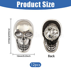 12 Stück Totenkopf-Anstecknadel aus Aluminiumlegierung für Herrenanzüge&nbsp;JEWB-PH0001-91