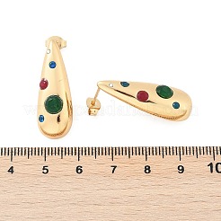 Orecchini a bottone in vetro in acciaio inossidabile 304&nbsp;EJEW-M070-17G-02