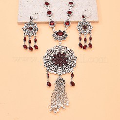 Ожерелья с подвесками в виде цветочных кисточек из сплава со стразами и комплекты серег-колец FS-WG853D3-01