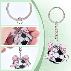 Diyキーホルダー作成キット  プリントアクリルパーツ12個付き  蝶結び付きサッカーボール  鉄製キーチェーンリング12個と304ステンレススチール製丸カン付き  ピンク&nbsp;MACR-SP0002-11