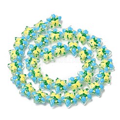 透明ガラスビーズ連売り  手描きのビーズ  エナメル  スター  空色  12.5~13x13~13.3x6~6.5mm  穴：1mm  約33個/連  15.08''（38.3センチメートル）&nbsp;LAMP-K037-15E