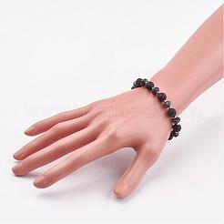 天然＆合成混合石＆溶岩ロックストレッチブレスレット  鉄のビーズで  2インチ（49mm）&nbsp;BJEW-JB03071