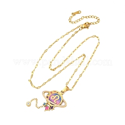304 Edelstahl Hot Pearl Emaille Konstellation Planet Anhänger Halsketten&nbsp;NJEW-D310-01G-G
