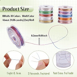 10 Rolle 10 Farben 3-lagige runde Metallic-Kordel-Sets&nbsp;MCOR-TAC001-02