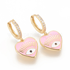 Серьги-кольца Huggie из латуни с прозрачным фианитом и прозрачным фианитом EJEW-L234-67