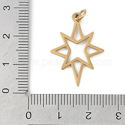 304ステンレスペンダント  丸カン付き  レーザー切断  スターのチャーム  ゴールドカラー  26x18x1mm  穴：3.2mm&nbsp;STAS-L279-034G