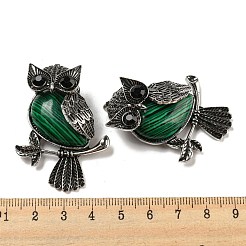 合成マラカイトペンダント  アンティークシルバーメッキのフクロウチャームとブラックガラス  45x33.5x19mm  穴：8x9.5mm&nbsp;G-H308-01AS-04