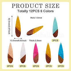 12шт 6 цвета прозрачной смолы и орехового дерева большие подвески&nbsp;RESI-TA0003-45