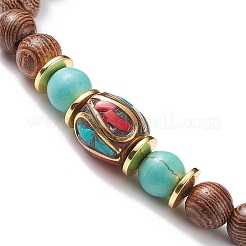 3 pièces 3 style naturel et synthétique mixte pierres précieuses et bois bracelets extensibles sertis de perles d'indonésie pour les femmes&nbsp;BJEW-JB08421