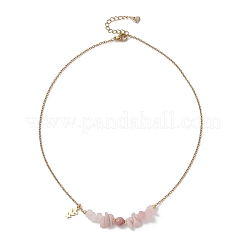 Collane con catena in acciaio inossidabile 304 con ciondolo a forma di scheggia di pietra preziosa mista naturale e perline rotonde per donna&nbsp;NJEW-JN05741