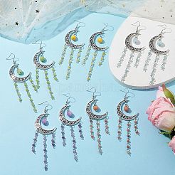Серьги-люстры из сплава в тибетском стиле с полой луной EJEW-JE05543