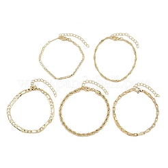 5шт 5 стиля латунные браслеты-цепочки для женщин&nbsp;BJEW-D357-02G