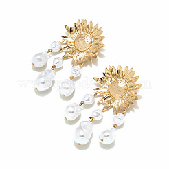 合金製イミテーションパールひまわりタッセルシャンデリアピアス（女性用）  ゴールドカラー  89x38mm&nbsp;WGA0AF8-01