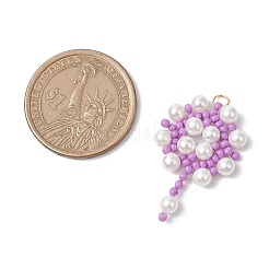 手作りのガラスシードビーズの花のペンダント  304ステンレススチールのジャンプリングとシェルパールビーズ付き  蘭  31x20.5x4mm  穴：3mm&nbsp;PALLOY-MZ00498-04