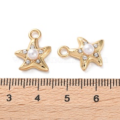 ラックめっき合金ペンダント  ラインストーンとABS模造真珠付き  スターのチャーム  ゴールドカラー  15x13x6mm  穴：2mm&nbsp;FIND-M038-14G