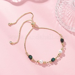 Браслеты из круглых бусин из окрашенного и нагретого натурального тигрового глаза и ракушечного жемчуга&nbsp;BJEW-JB12907-03