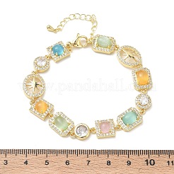 Messing-Gliederkettenarmbänder mit Mikropflaster und klarem Zirkonia für Damen&nbsp;BJEW-C156-03G