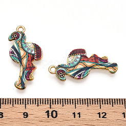 プリントされたライトゴールドトーン合金ペンダント  フラミンゴチャーム  カラフル  28.5x14x2mm  穴：1.5mm&nbsp;ENAM-N056-210E