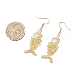 Серьги-подвески из стеклянных бусин в форме рыбьей кости&nbsp;EJEW-MZ00439-04