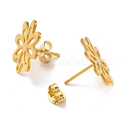 201 ステンレス スタッド イヤリング  304ステンレスピン付き  花  24KGP本金メッキ  16x16mm  穴：1mm  ピン：0.8mm&nbsp;STAS-B045-15G