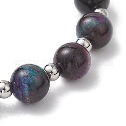 Женские браслеты из натурального тигрового глаза и нержавеющей стали 304 с бусинами&nbsp;BJEW-JB13137