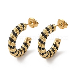 Orecchini a bottone in acciaio inossidabile 304 placcato oro 18k con anello in vetro&nbsp;EJEW-Z026-18G