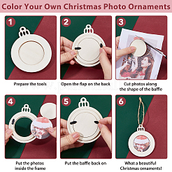 Flacher runder unfertiger Mini-Fotorahmen aus Holz zum Aufhängen für Weihnachten&nbsp;LS-HJEW-WH0036-122