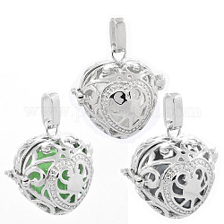 Heart Brass Cage Pendants, Chime Ball Pendants, with Brass Spray Painted Bell Beads, Platinum, Lead Free & Nickel Free & Cadmium Free, Mixed Color, 28x29.5x23mm, Hole: 7x3mm